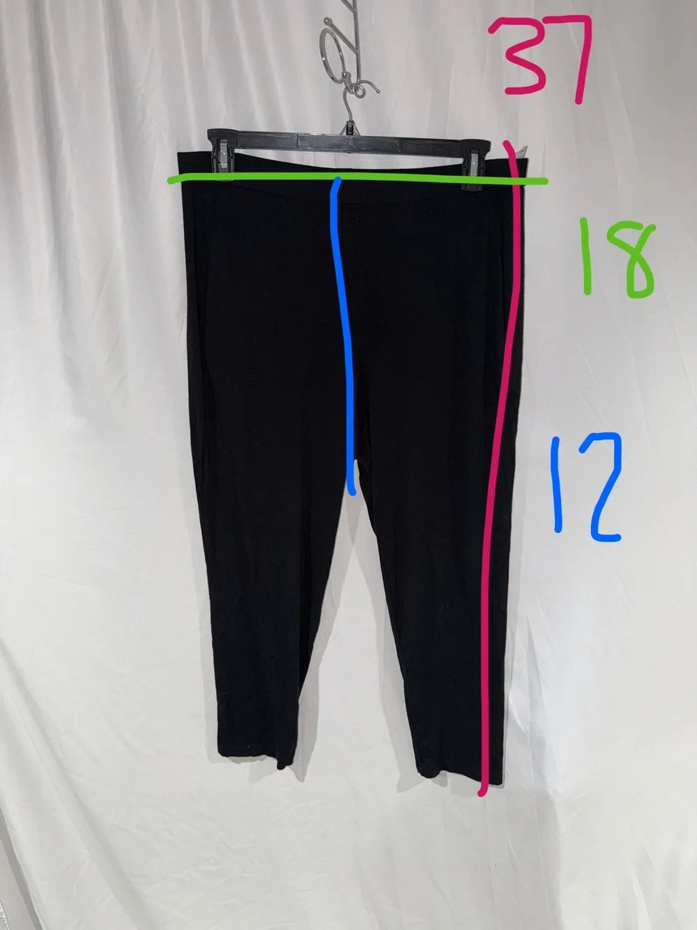 Eileen Fisher Pants Black Stretch Ankle Straight Leg Pull on Work Wear Bottoms L